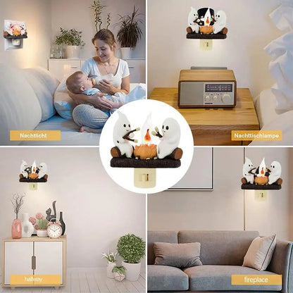2025 New Ghost Campfire Flickering Nightlight-Ghost Pumpkin Night Light Dusk to Dawn Led Lamp, Funny Halloween Decor,Spooky Halloween Decorations& Gifts