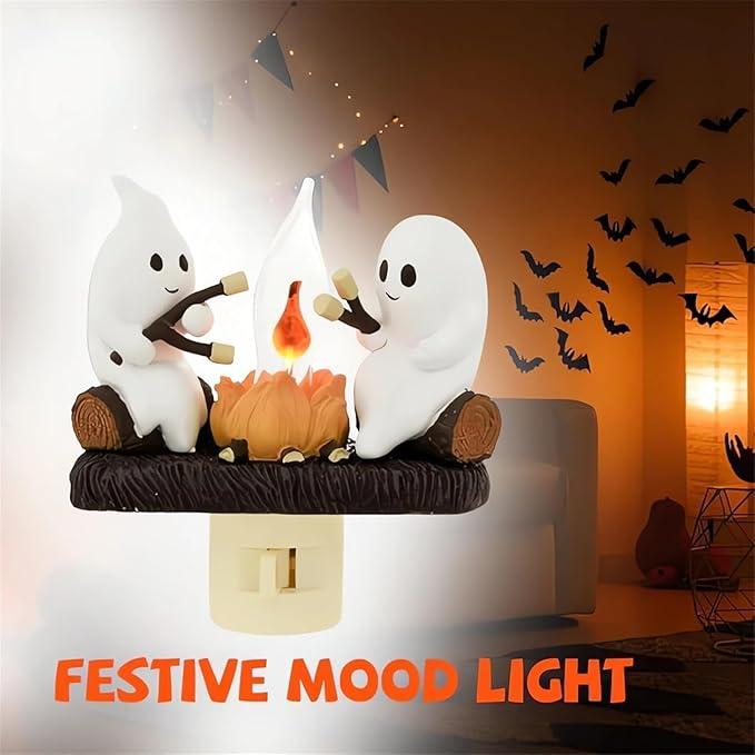 2025 New Ghost Campfire Flickering Nightlight-Ghost Pumpkin Night Light Dusk to Dawn Led Lamp, Funny Halloween Decor,Spooky Halloween Decorations& Gifts