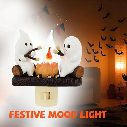 2025 New Ghost Campfire Flickering Nightlight-Ghost Pumpkin Night Light Dusk to Dawn Led Lamp, Funny Halloween Decor,Spooky Halloween Decorations& Gifts