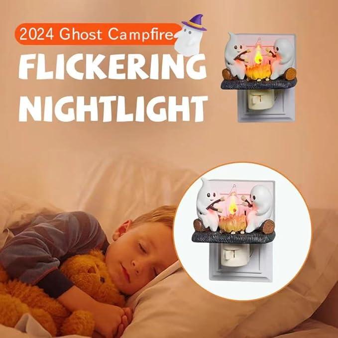2025 New Ghost Campfire Flickering Nightlight-Ghost Pumpkin Night Light Dusk to Dawn Led Lamp, Funny Halloween Decor,Spooky Halloween Decorations& Gifts