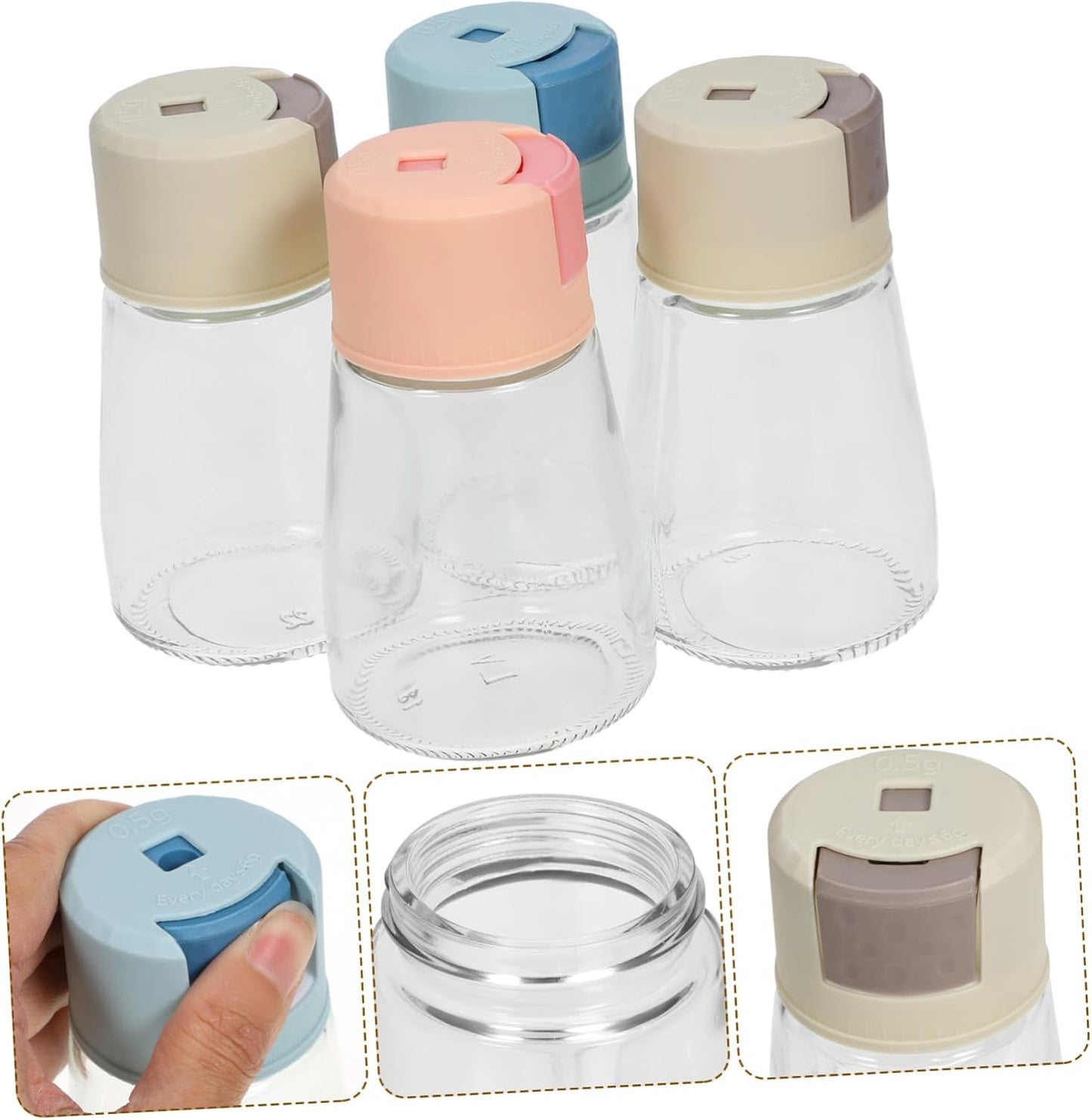 4pcs Press-type Seasoning Dispenser Jar Transparent Measuring Spice Containers for Kitchen Spice Metering Bottles for Healthy Cooking