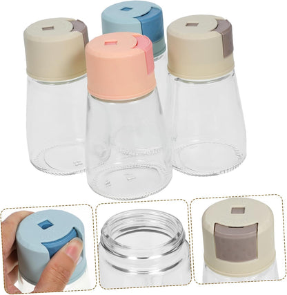 4pcs Press-type Seasoning Dispenser Jar Transparent Measuring Spice Containers for Kitchen Spice Metering Bottles for Healthy Cooking