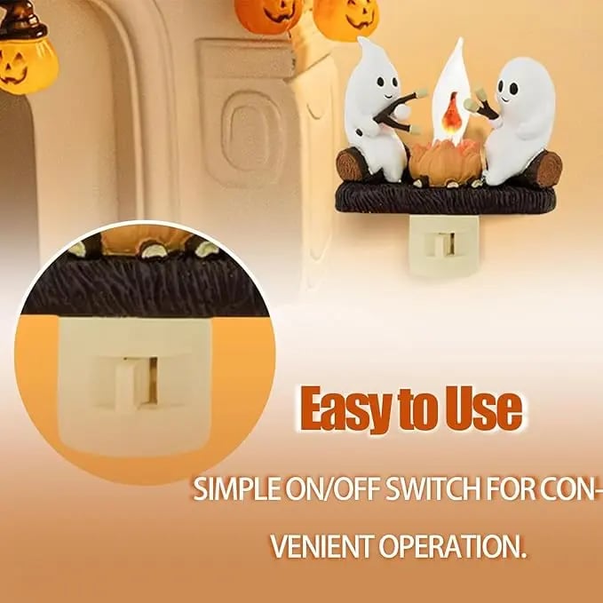 2025 New Ghost Campfire Flickering Nightlight-Ghost Pumpkin Night Light Dusk to Dawn Led Lamp, Funny Halloween Decor,Spooky Halloween Decorations& Gifts