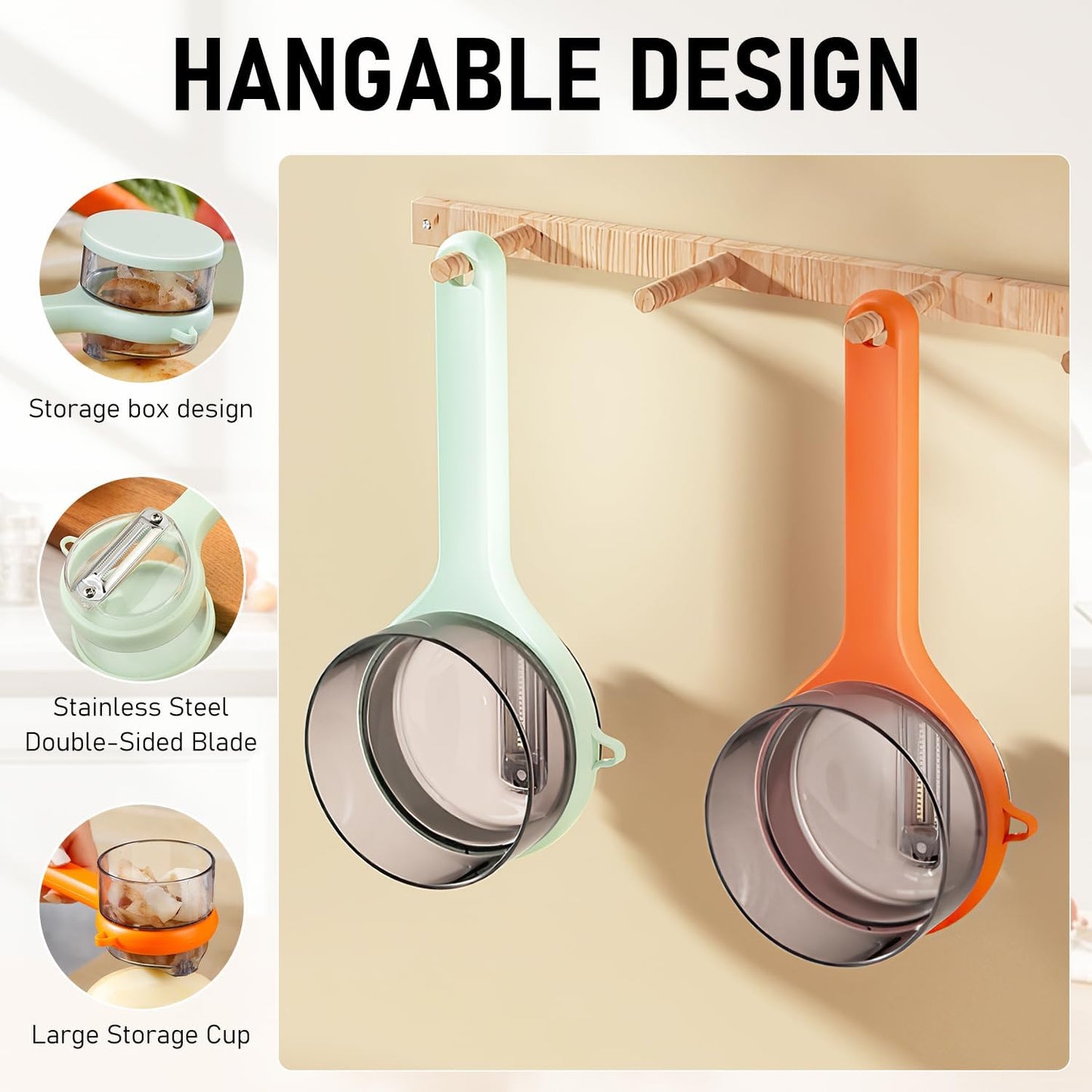 2PCS Peeling Knife with Storage Box, Peeling Knife with Container Box, Fruit And Vegetable Peeler With Container, Double-Sided Stainless Steel Multi-Function Peeler for Home Kitchen