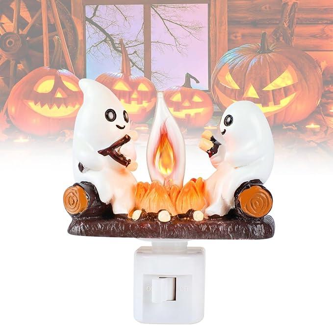 2025 New Ghost Campfire Flickering Nightlight-Ghost Pumpkin Night Light Dusk to Dawn Led Lamp, Funny Halloween Decor,Spooky Halloween Decorations& Gifts