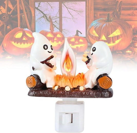 2025 New Ghost Campfire Flickering Nightlight-Ghost Pumpkin Night Light Dusk to Dawn Led Lamp, Funny Halloween Decor,Spooky Halloween Decorations& Gifts