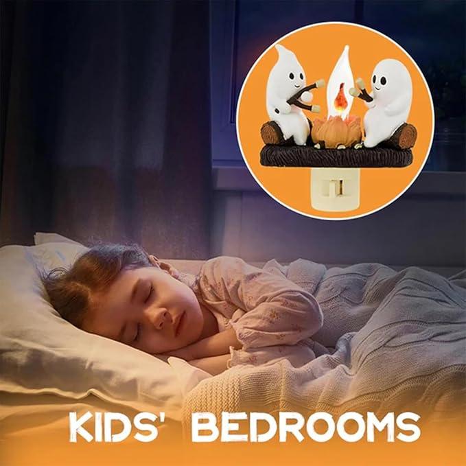 2025 New Ghost Campfire Flickering Nightlight-Ghost Pumpkin Night Light Dusk to Dawn Led Lamp, Funny Halloween Decor,Spooky Halloween Decorations& Gifts