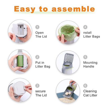 Cat litter scooper with Holder - built-in trash