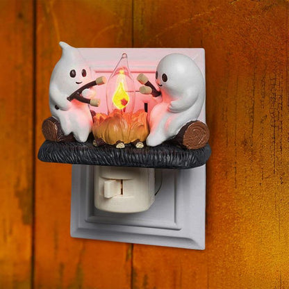 2025 New Ghost Campfire Flickering Nightlight-Ghost Pumpkin Night Light Dusk to Dawn Led Lamp, Funny Halloween Decor,Spooky Halloween Decorations& Gifts