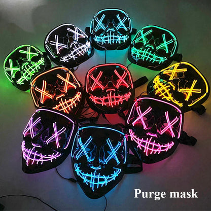 Wireless Halloween Neon LED Purge Mask Masque Masquerade Party Masks Light Grow in the Dark Horror Mask Glowing Masker