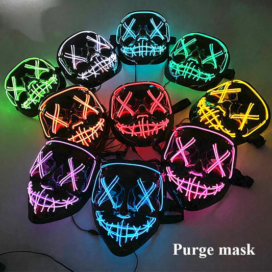 Wireless Halloween Neon LED Purge Mask Masque Masquerade Party Masks Light Grow in the Dark Horror Mask Glowing Masker